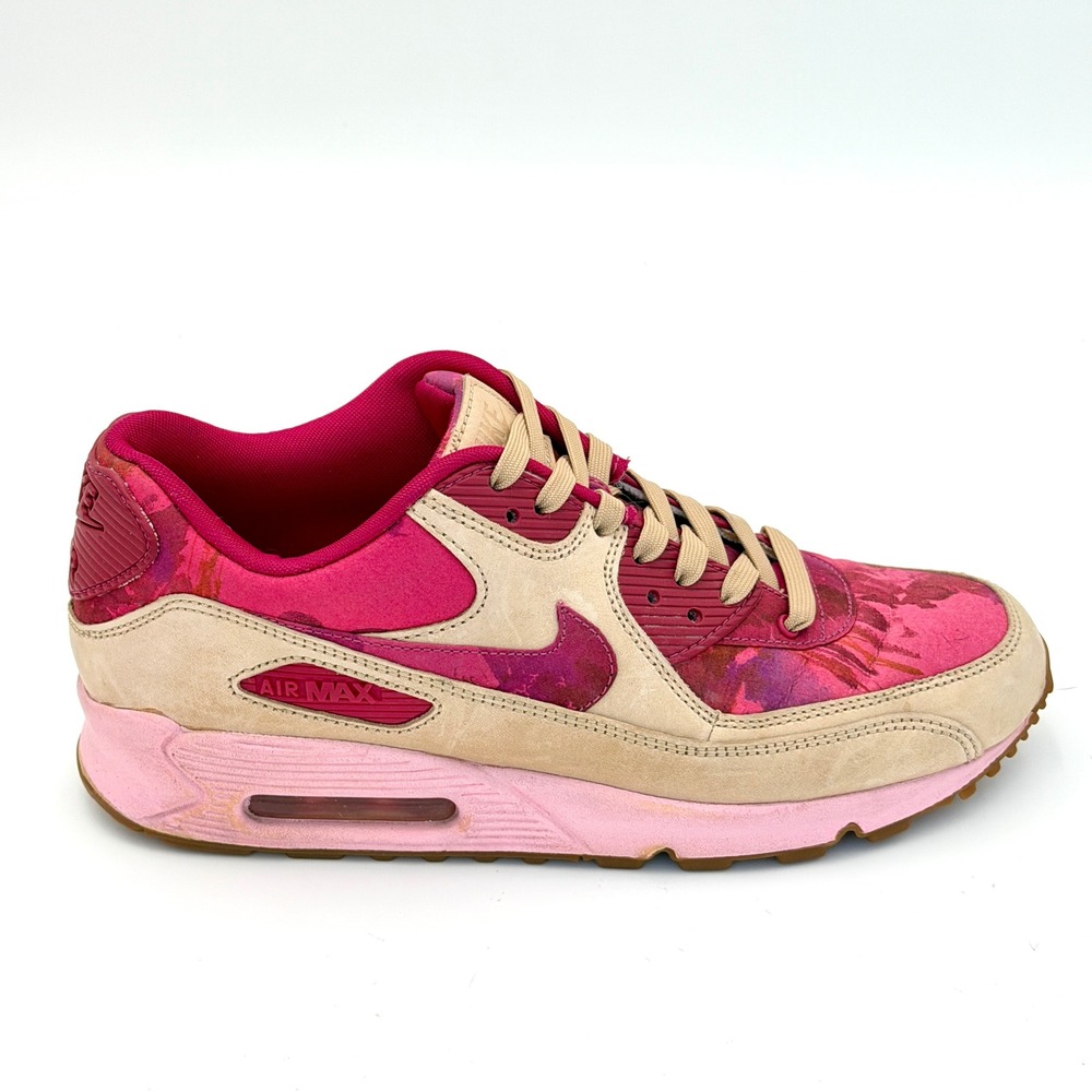 Nike Air Max 90 Premium Raspberry Red Pink Floral Suede 555283-600 Women's 9